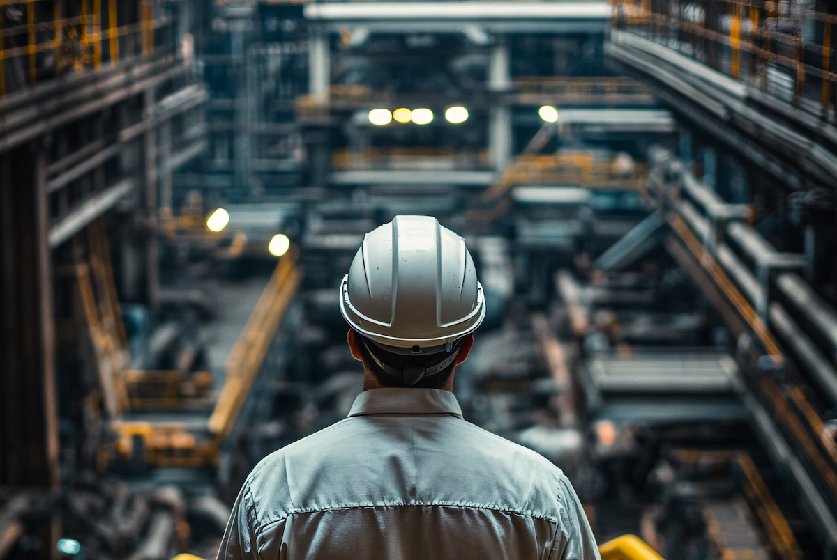 Industrial plant engineer surveying facility